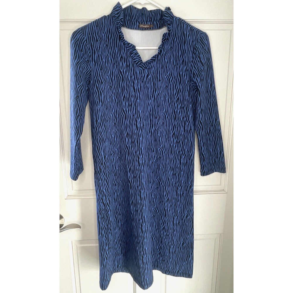 J. McLaughlin Catalina Cloth Ruffle Neckline Dress 3/4 Sleeve Women's Size S
